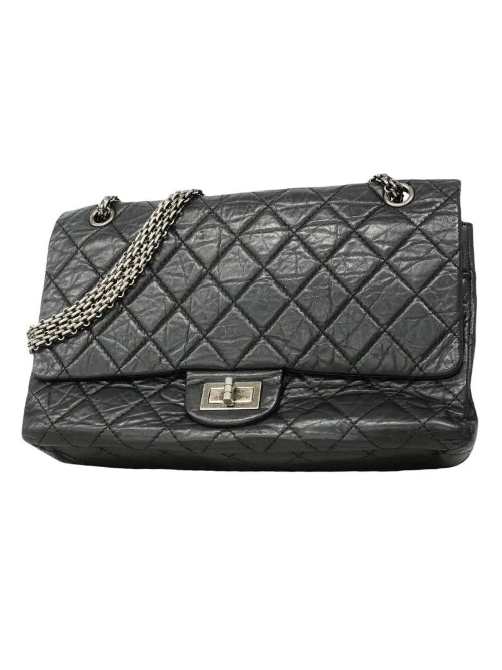 Chanel Shoulder Bag 2.55 Quilted Leather Black Silver